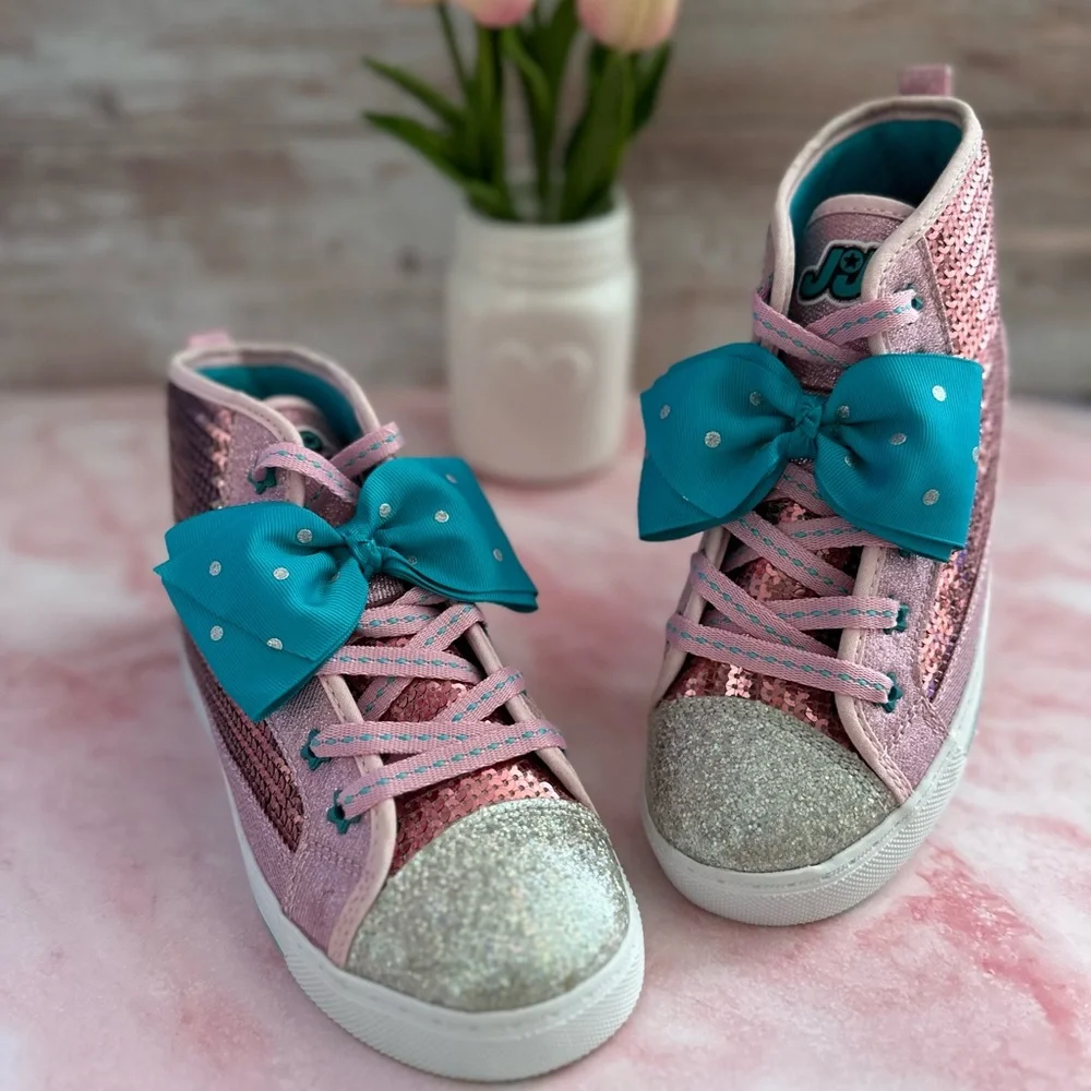 💠 JoJo Siwa Shoes - Girls Pink Sequined High Top Sneakers💠 - Picture 2 of 8